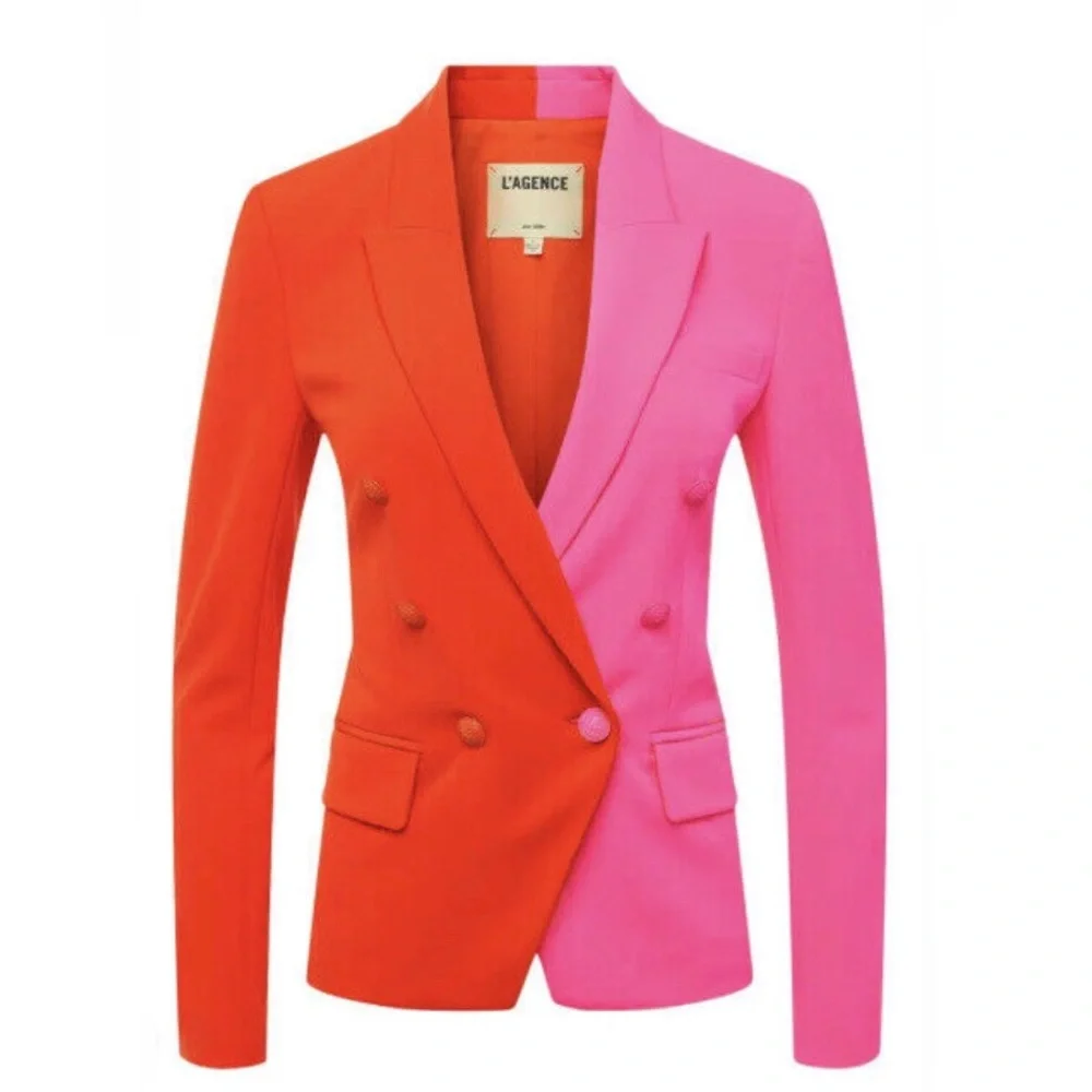 NEW NWT L’AGENCE Kenzie Double Breasted Blazer Jacket Cherry Tomato & Rose Pink